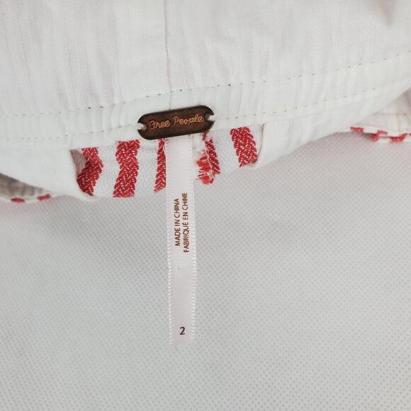 Free People Frankie Y2K High Rise Crop Pants 2 Red White Stripe Button Fly Twee - Picture 7 of 15